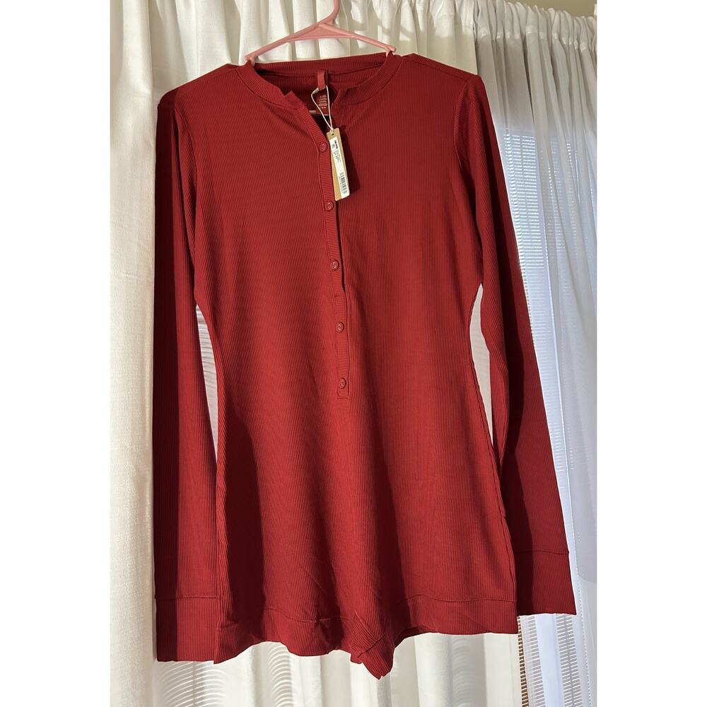 Skims NWT Women's Soft Lounge Henley Romper Brick Size Large